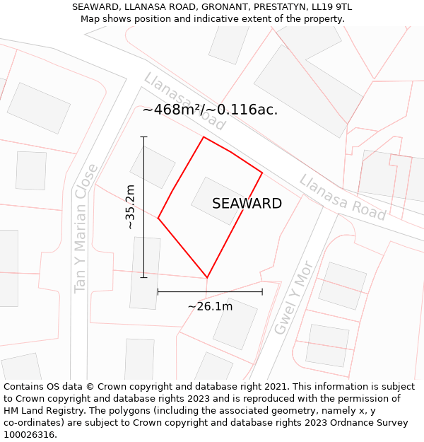 SEAWARD, LLANASA ROAD, GRONANT, PRESTATYN, LL19 9TL: Plot and title map