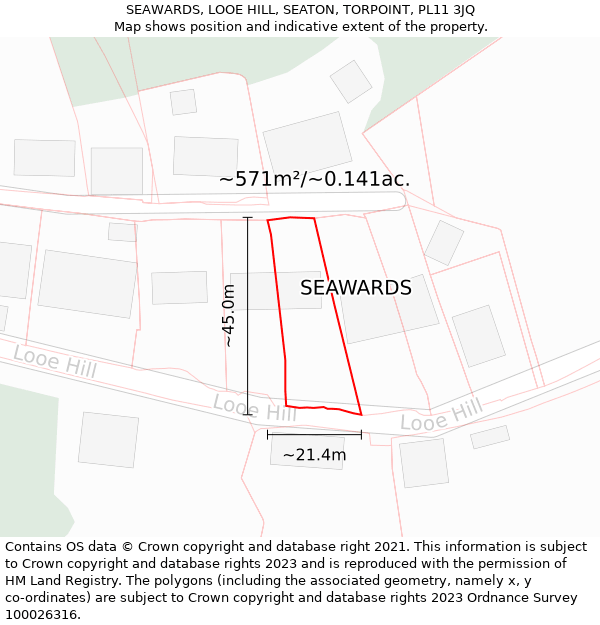 SEAWARDS, LOOE HILL, SEATON, TORPOINT, PL11 3JQ: Plot and title map