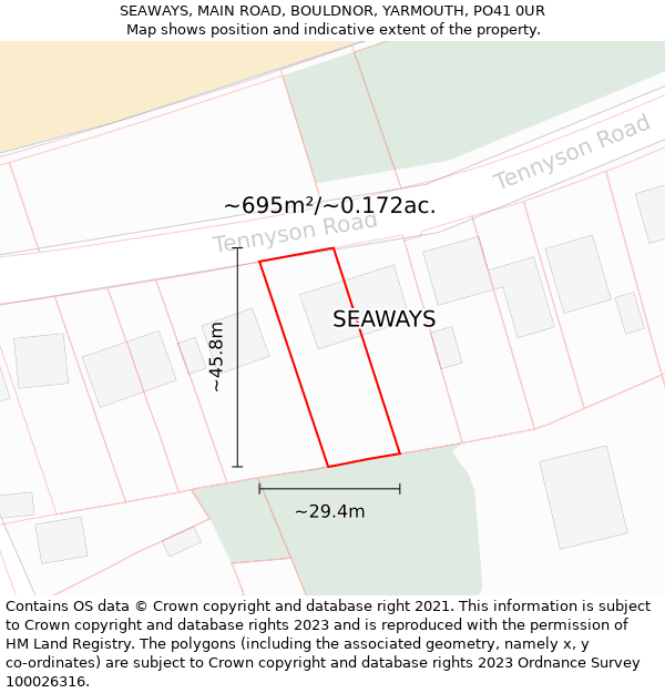 SEAWAYS, MAIN ROAD, BOULDNOR, YARMOUTH, PO41 0UR: Plot and title map