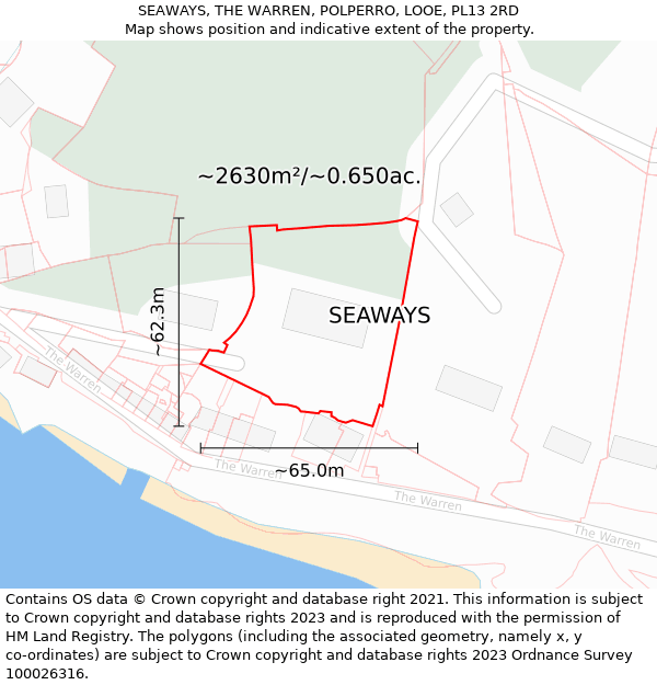 SEAWAYS, THE WARREN, POLPERRO, LOOE, PL13 2RD: Plot and title map