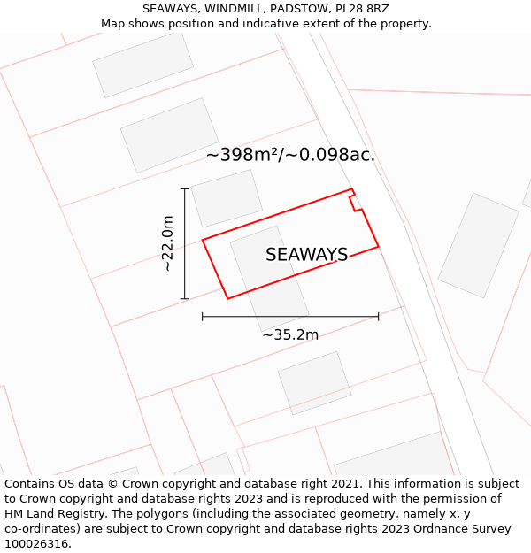 SEAWAYS, WINDMILL, PADSTOW, PL28 8RZ: Plot and title map