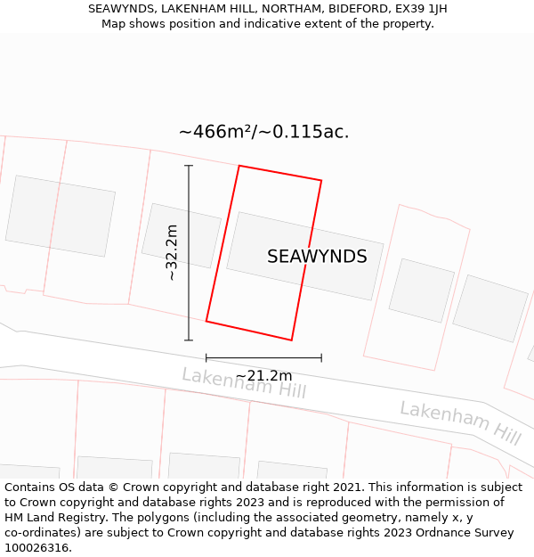 SEAWYNDS, LAKENHAM HILL, NORTHAM, BIDEFORD, EX39 1JH: Plot and title map