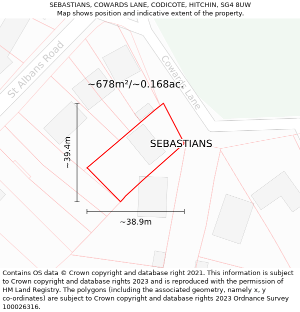 SEBASTIANS, COWARDS LANE, CODICOTE, HITCHIN, SG4 8UW: Plot and title map