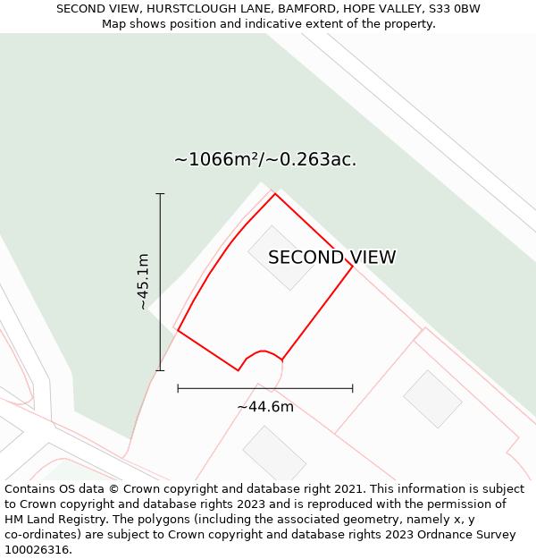 SECOND VIEW, HURSTCLOUGH LANE, BAMFORD, HOPE VALLEY, S33 0BW: Plot and title map