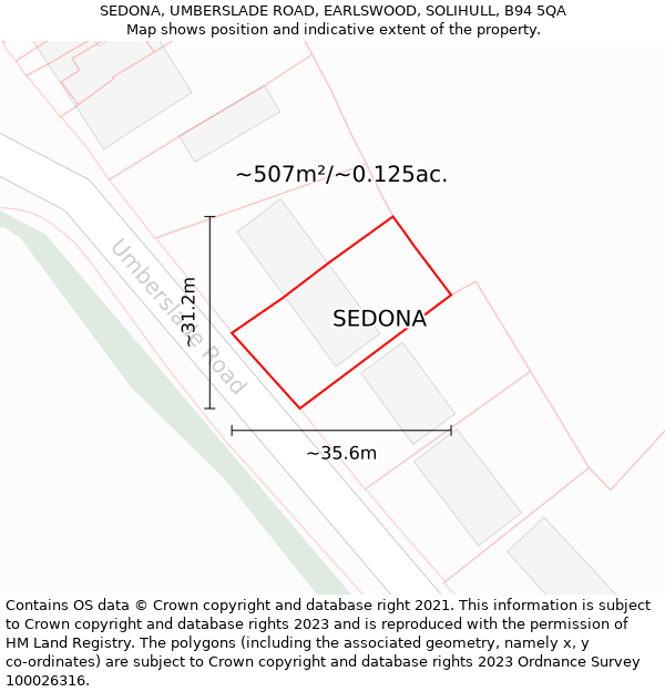 SEDONA, UMBERSLADE ROAD, EARLSWOOD, SOLIHULL, B94 5QA: Plot and title map
