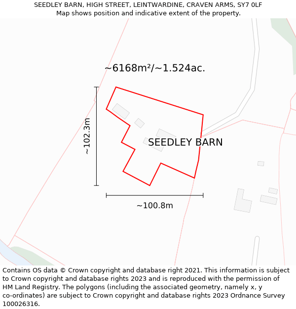 SEEDLEY BARN, HIGH STREET, LEINTWARDINE, CRAVEN ARMS, SY7 0LF: Plot and title map