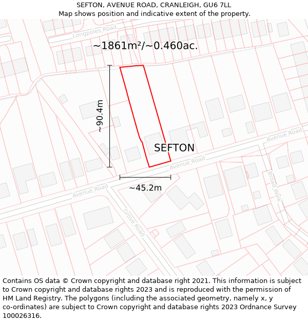 SEFTON, AVENUE ROAD, CRANLEIGH, GU6 7LL: Plot and title map