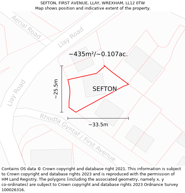 SEFTON, FIRST AVENUE, LLAY, WREXHAM, LL12 0TW: Plot and title map