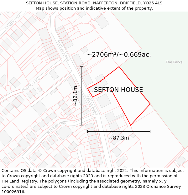 SEFTON HOUSE, STATION ROAD, NAFFERTON, DRIFFIELD, YO25 4LS: Plot and title map