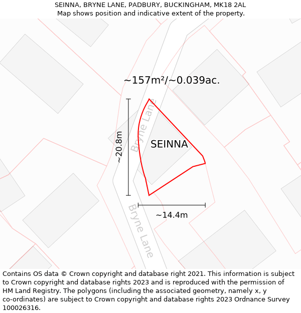 SEINNA, BRYNE LANE, PADBURY, BUCKINGHAM, MK18 2AL: Plot and title map