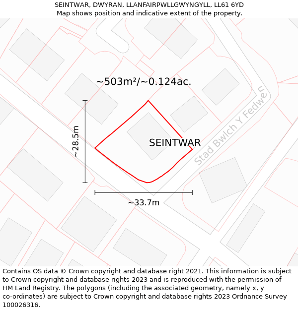 SEINTWAR, DWYRAN, LLANFAIRPWLLGWYNGYLL, LL61 6YD: Plot and title map