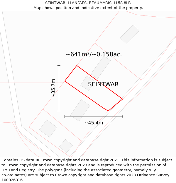 SEINTWAR, LLANFAES, BEAUMARIS, LL58 8LR: Plot and title map