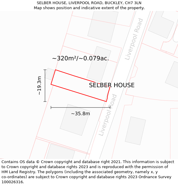 SELBER HOUSE, LIVERPOOL ROAD, BUCKLEY, CH7 3LN: Plot and title map