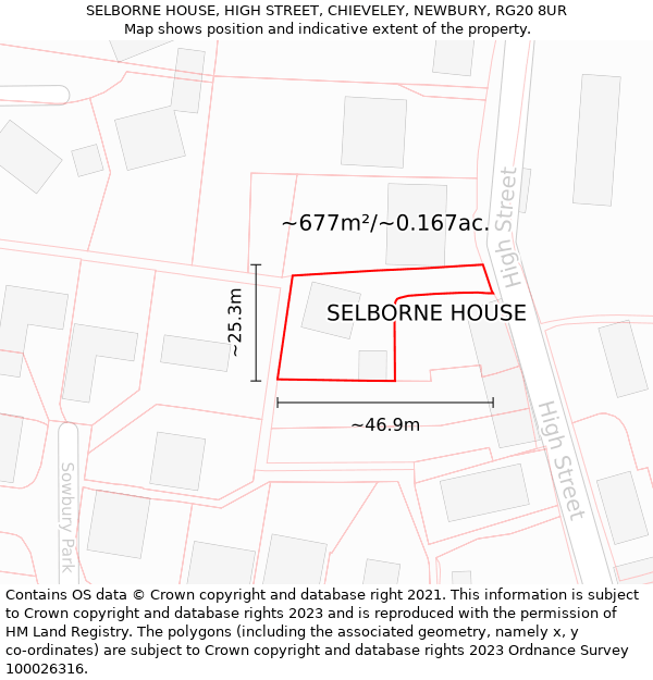 SELBORNE HOUSE, HIGH STREET, CHIEVELEY, NEWBURY, RG20 8UR: Plot and title map