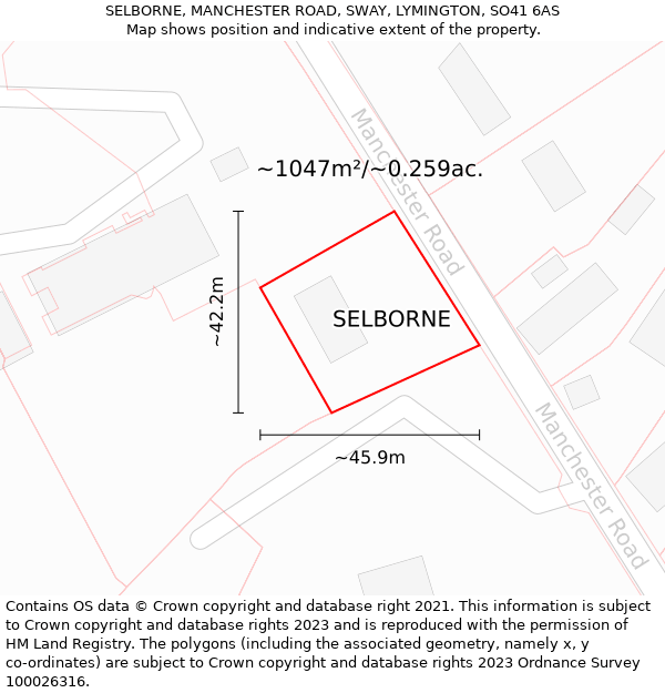 SELBORNE, MANCHESTER ROAD, SWAY, LYMINGTON, SO41 6AS: Plot and title map