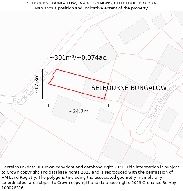 SELBOURNE BUNGALOW, BACK COMMONS, CLITHEROE, BB7 2DX: Plot and title map