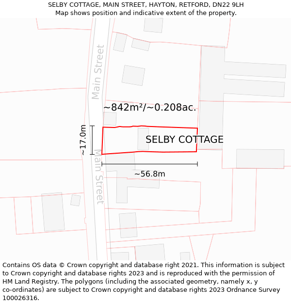 SELBY COTTAGE, MAIN STREET, HAYTON, RETFORD, DN22 9LH: Plot and title map
