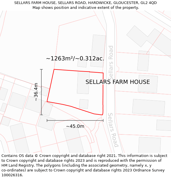 SELLARS FARM HOUSE, SELLARS ROAD, HARDWICKE, GLOUCESTER, GL2 4QD: Plot and title map