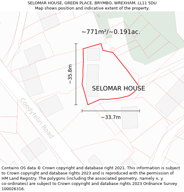SELOMAR HOUSE, GREEN PLACE, BRYMBO, WREXHAM, LL11 5DU: Plot and title map
