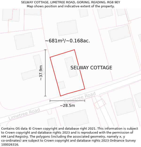 SELWAY COTTAGE, LIMETREE ROAD, GORING, READING, RG8 9EY: Plot and title map