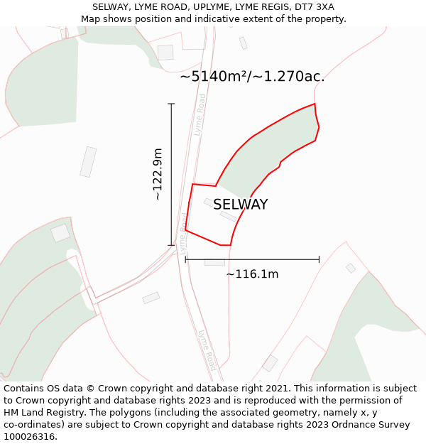 SELWAY, LYME ROAD, UPLYME, LYME REGIS, DT7 3XA: Plot and title map