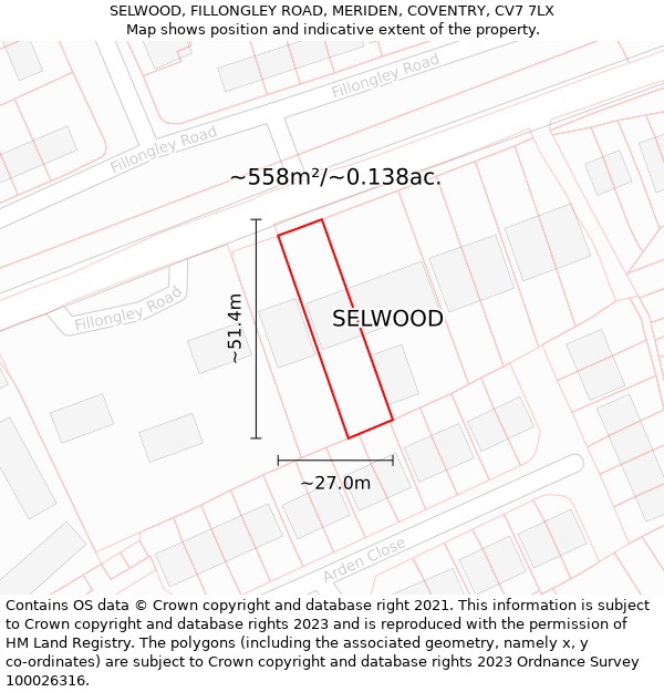 SELWOOD, FILLONGLEY ROAD, MERIDEN, COVENTRY, CV7 7LX: Plot and title map