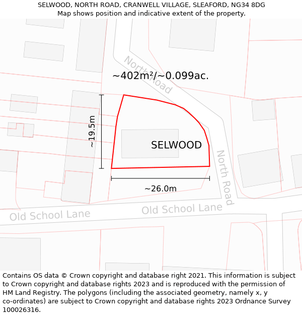 SELWOOD, NORTH ROAD, CRANWELL VILLAGE, SLEAFORD, NG34 8DG: Plot and title map