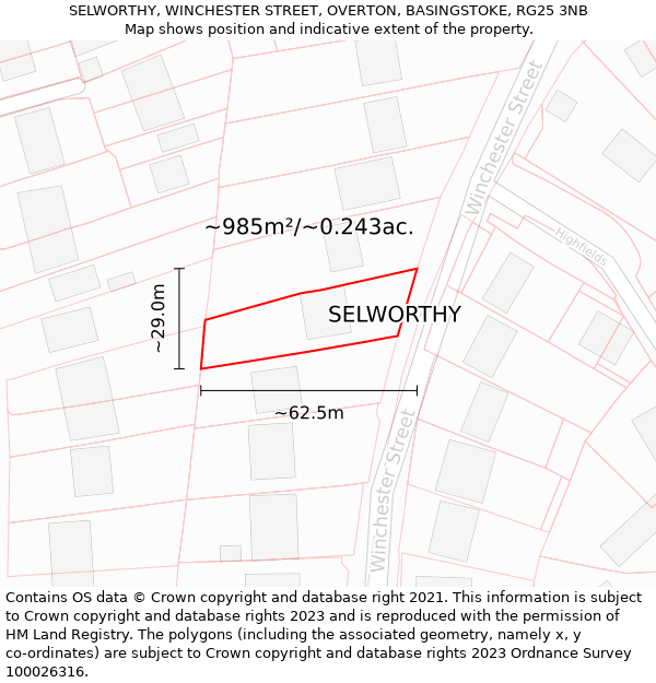 SELWORTHY, WINCHESTER STREET, OVERTON, BASINGSTOKE, RG25 3NB: Plot and title map