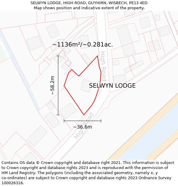 SELWYN LODGE, HIGH ROAD, GUYHIRN, WISBECH, PE13 4ED: Plot and title map