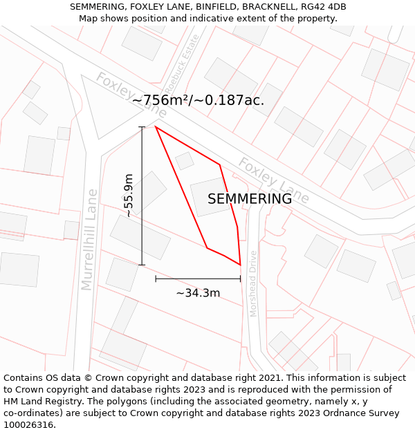 SEMMERING, FOXLEY LANE, BINFIELD, BRACKNELL, RG42 4DB: Plot and title map