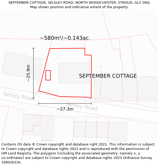 SEPTEMBER COTTAGE, SELSLEY ROAD, NORTH WOODCHESTER, STROUD, GL5 5NQ: Plot and title map
