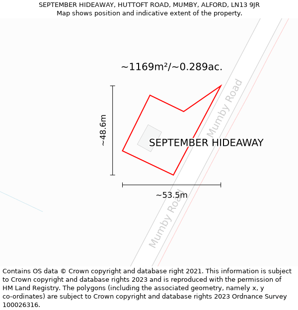 SEPTEMBER HIDEAWAY, HUTTOFT ROAD, MUMBY, ALFORD, LN13 9JR: Plot and title map