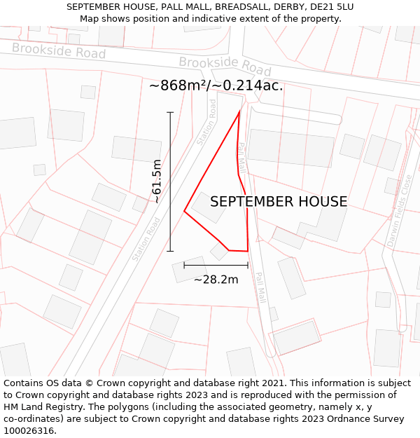 SEPTEMBER HOUSE, PALL MALL, BREADSALL, DERBY, DE21 5LU: Plot and title map