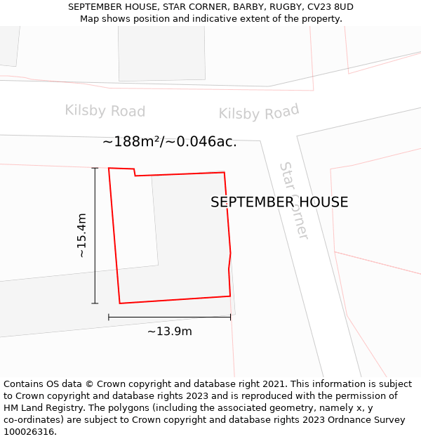 SEPTEMBER HOUSE, STAR CORNER, BARBY, RUGBY, CV23 8UD: Plot and title map