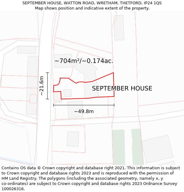 SEPTEMBER HOUSE, WATTON ROAD, WRETHAM, THETFORD, IP24 1QS: Plot and title map