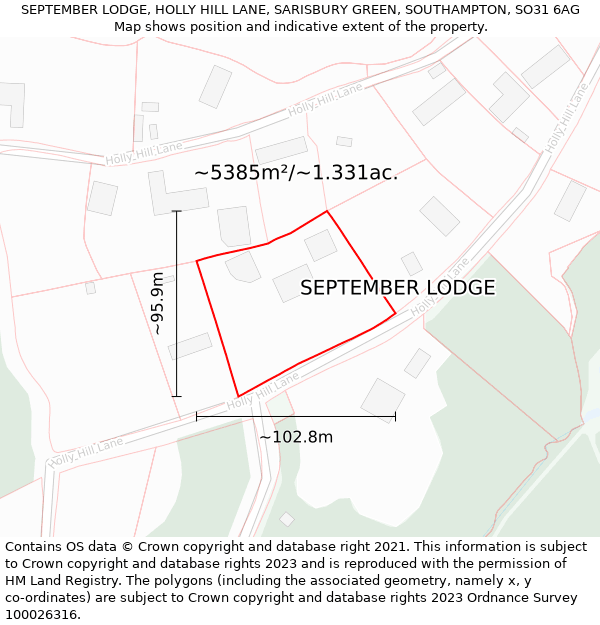 SEPTEMBER LODGE, HOLLY HILL LANE, SARISBURY GREEN, SOUTHAMPTON, SO31 6AG: Plot and title map
