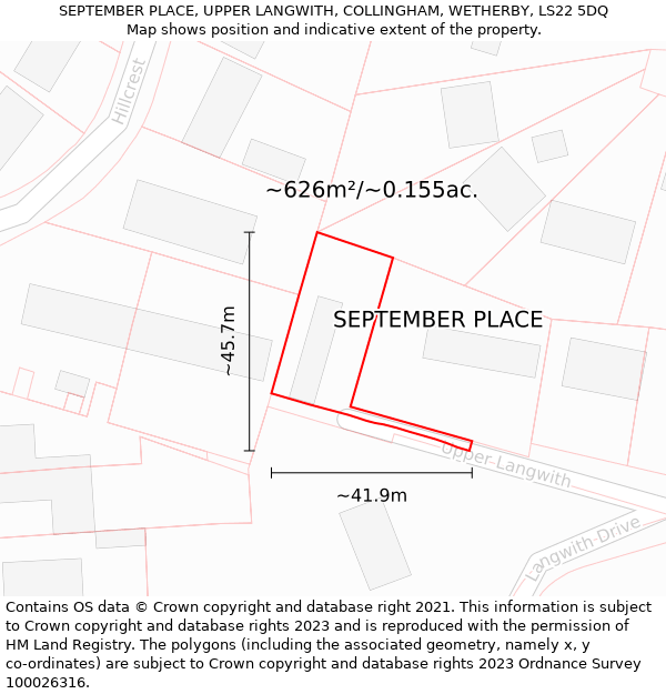 SEPTEMBER PLACE, UPPER LANGWITH, COLLINGHAM, WETHERBY, LS22 5DQ: Plot and title map