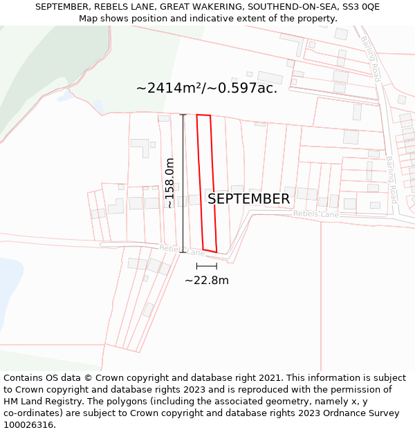 SEPTEMBER, REBELS LANE, GREAT WAKERING, SOUTHEND-ON-SEA, SS3 0QE: Plot and title map