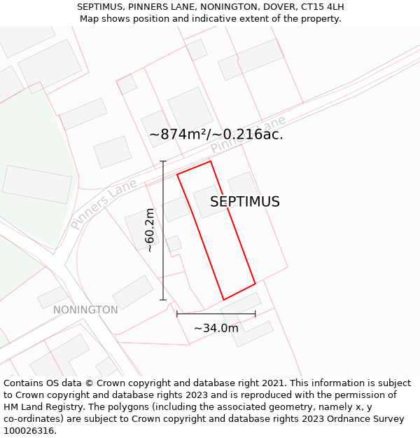 SEPTIMUS, PINNERS LANE, NONINGTON, DOVER, CT15 4LH: Plot and title map