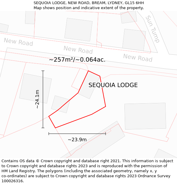 SEQUOIA LODGE, NEW ROAD, BREAM, LYDNEY, GL15 6HH: Plot and title map