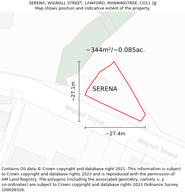 SERENA, WIGNALL STREET, LAWFORD, MANNINGTREE, CO11 2JJ: Plot and title map