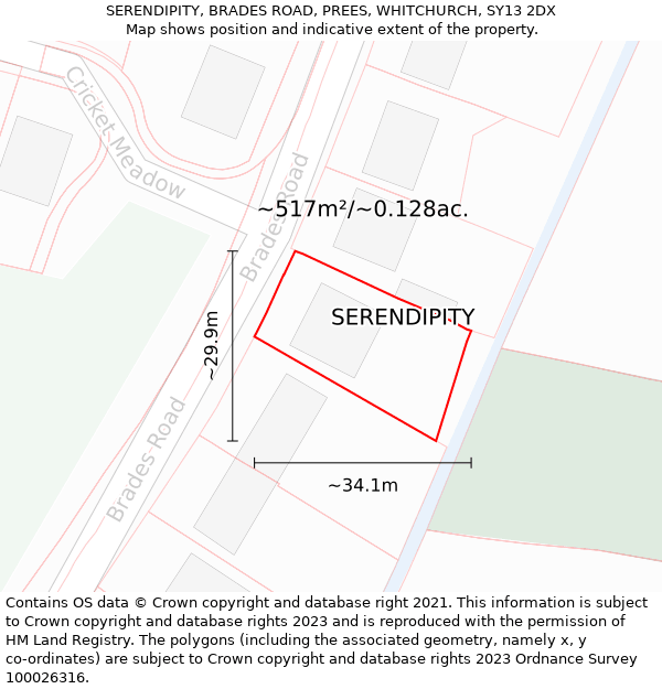 SERENDIPITY, BRADES ROAD, PREES, WHITCHURCH, SY13 2DX: Plot and title map