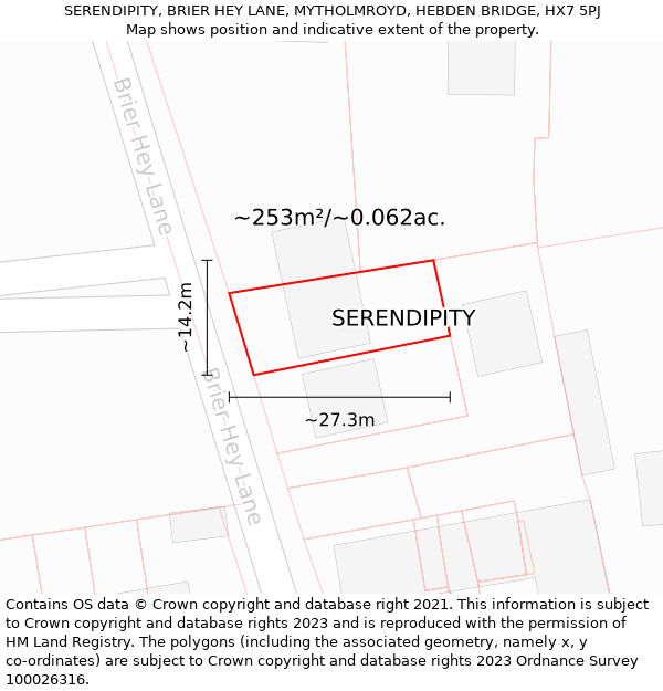 SERENDIPITY, BRIER HEY LANE, MYTHOLMROYD, HEBDEN BRIDGE, HX7 5PJ: Plot and title map