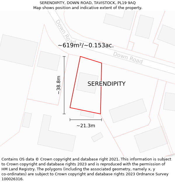 SERENDIPITY, DOWN ROAD, TAVISTOCK, PL19 9AQ: Plot and title map