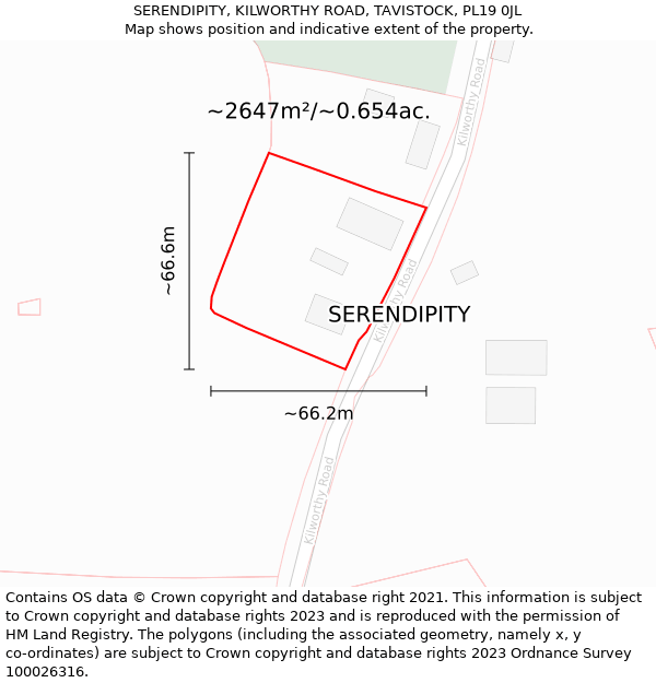 SERENDIPITY, KILWORTHY ROAD, TAVISTOCK, PL19 0JL: Plot and title map