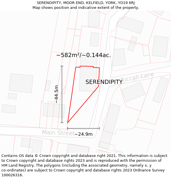 SERENDIPITY, MOOR END, KELFIELD, YORK, YO19 6RJ: Plot and title map