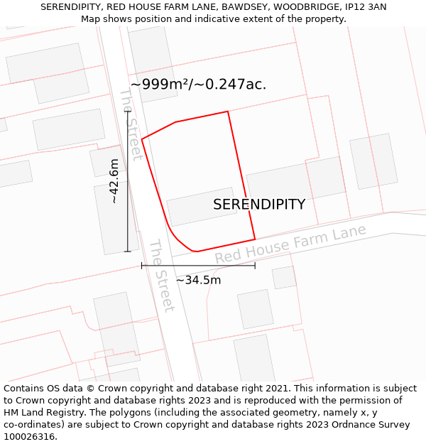 SERENDIPITY, RED HOUSE FARM LANE, BAWDSEY, WOODBRIDGE, IP12 3AN: Plot and title map