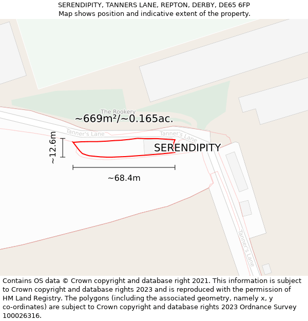 SERENDIPITY, TANNERS LANE, REPTON, DERBY, DE65 6FP: Plot and title map