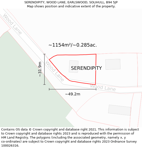 SERENDIPITY, WOOD LANE, EARLSWOOD, SOLIHULL, B94 5JP: Plot and title map