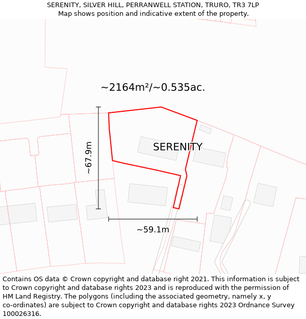 SERENITY, SILVER HILL, PERRANWELL STATION, TRURO, TR3 7LP: Plot and title map